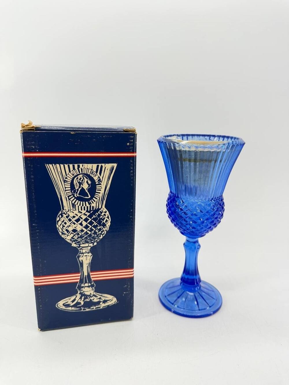 Avon Fostoria George Washington Blue Glass Goblet New Open Box 1.70 lb